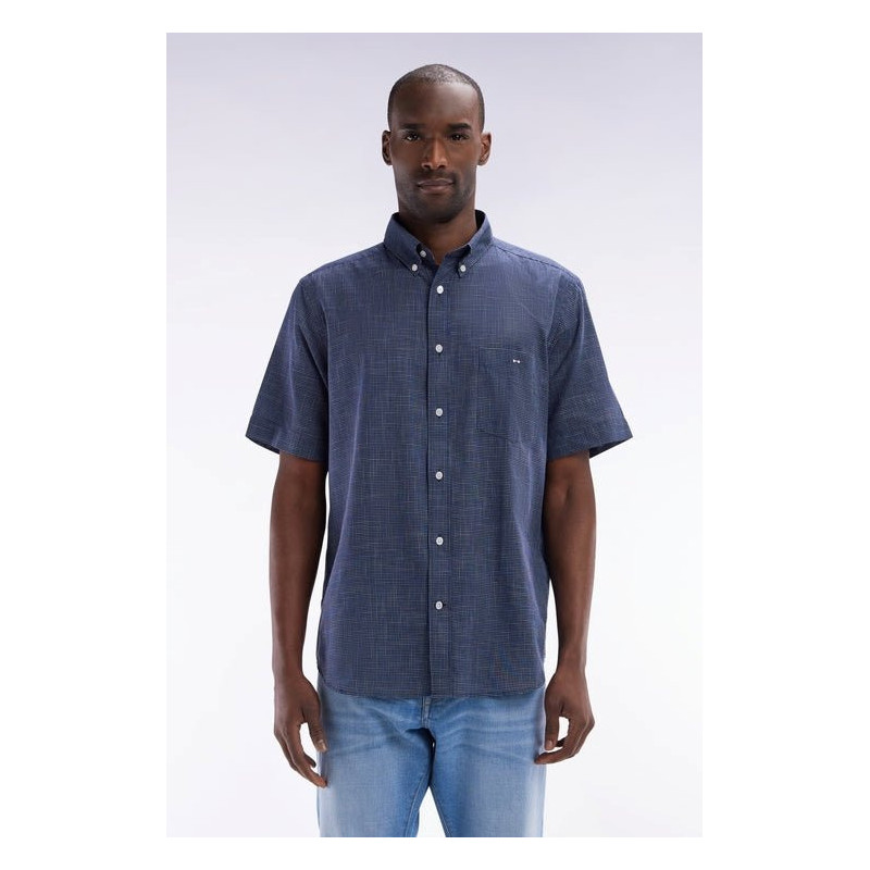 Chemise à Manches Courtes à Microcarreaux En Coton Coupe Droite